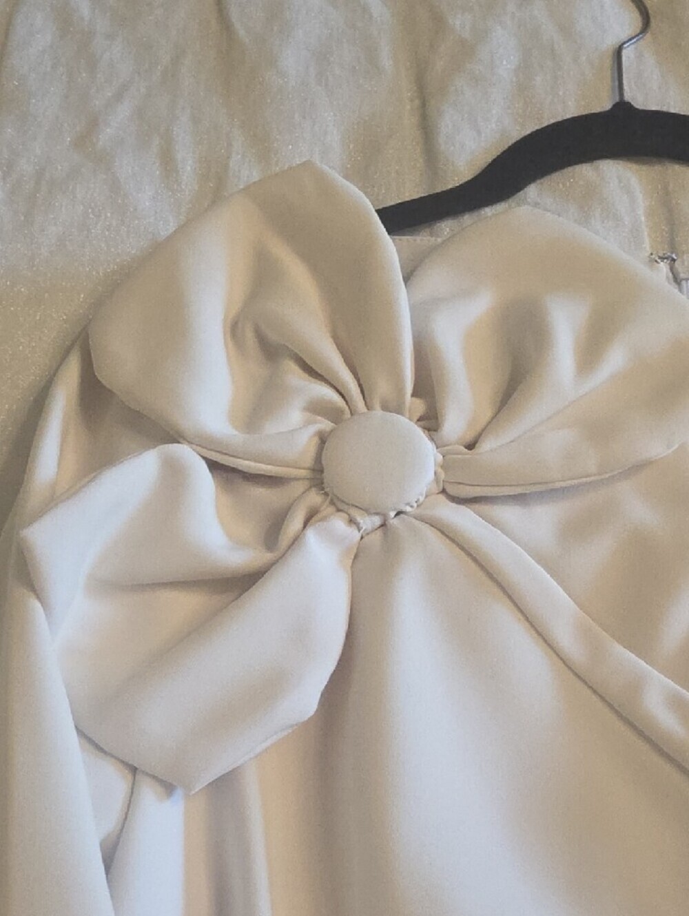 Fehaute Refined White Long-Sleeve Sheath Dress with Floral Shoulder Accent 8 - Picture 12 of 13